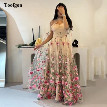 Toofgon Трапециевидные вечерни рокли с бродерия на цветя и мирис на формата на сърце, секси вечерна рокля за бала 2023, специални елегантни рокли
