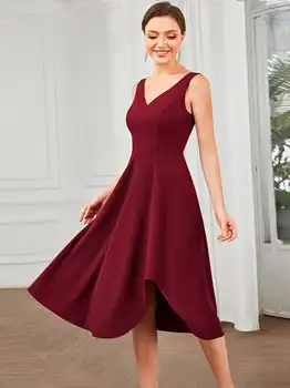 Елегантни вечерни рокли без ръкави, с асиметрични подолом и V-образно деколте Дължина до коляното 2023 Ever pretty of Burgundy Homecoming Dresses