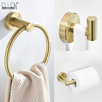 Аксесоари за баня ELLEN Злато пръстен за кърпи, държач за тоалетна хартия, кука за халат, комплект оборудване за баня EL5000