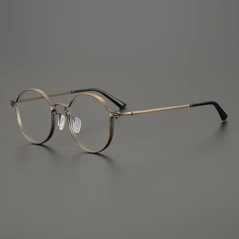 Очила в кръгла рамка, ръчно изработени в стил ретро, титанов свръхлеки мъжки и дамски очила от късогледство японски дизайн със защита от синя светлина