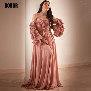 SONDR Прашни rose шифоновое дълго красива рокля за абитуриентски бал с дълъг ръкав, официални рокли в стил сладък парти, вечерни рокли, Vestidos