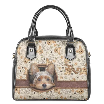 Модерна дамска кожена чанта за рамо с принтом очарователни кученца, ние всички тук са луди, портфейли, дамски ежедневни чанта с горната дръжка, комплект за през рамо