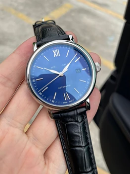 2023 Класически луксозни мъжки механични-автоматични мъжки ръчен часовник с кожена каишка на часовник с дата Водоустойчив коледен подарък за влюбени