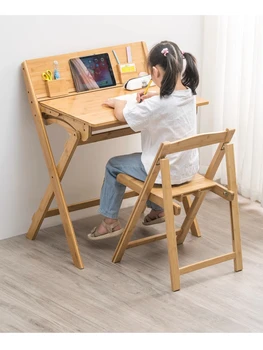 Бамбук детски маса, за да се учат, хол, сгъваема бюро, стол, спестяващ място, преносим детски маса, мебели за дома