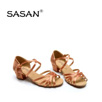 Обувки за латино танци SASAN; Дамски Обувки за момичета; Детски Танцови обувки на Национален стандарт, На нисък ток, С мека подметка; Танцови обувки S-5525