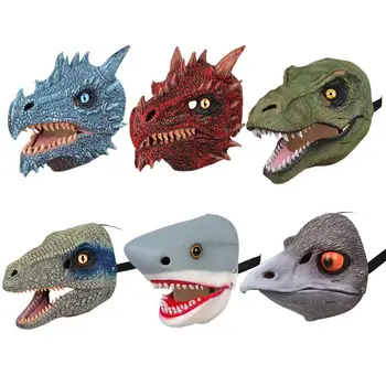 Хелоуин Маска Dragon динозавър Открит в устата Латексный прическа динозавър на ужасите Маска Динозавър за парти Cosplay костюм Испуганная маска
