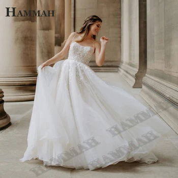 Сватбена рокля HAMMAH 2022 Mariages с аппликацией без презрамки, класическа рокля на спагети презрамки, Vestidos De Новия, без ръкави, с влак копчета