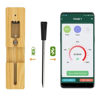 Безжичен термометър за месо Дистанционно дигитален кухненски инструмент за готвене, инструменти за месо, интелигентен цифров Bluetooth-термометър за барбекю