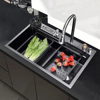 Богат на функции за кухненска мивка с релефни, голяма мивка с един слот, мивка, ръчно изработени, мивка за измиване на зеленчуци от неръждаема стомана Nano 304