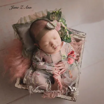 Рокля фея Мори, завързана носия с бродерия за новородено, шапки, реквизит за снимки, идиличен стил