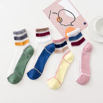 Летни дамски чорапи в разноцветную шарени, модерни стъклени копринени чорапи на райета, меки дишащи чорапи за жените, директен доставка за момичета