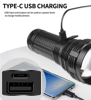 30 W Супер Силен Бял led Фенерче 2000 м Дальнобойный led Прожектор С Увеличение Голям Капацитет на USB Type-C кабел за зареждане фенер