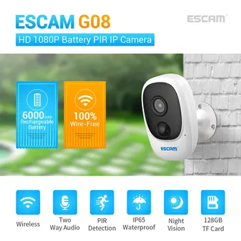 ESCAM G08 2MP Акумулаторна IP Камера С батерия, Зареждане от Слънчева енергия 1080P HD Външна Безжична Камера за Сигурността на WiFi