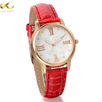 Луксозни маркови дамски часовници Lancardo, червени кожени часовници, модни прости стилни дамски ръчни часовници Relogio 4 цвята
