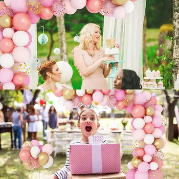 144 бр. розови и златни балони, украси за сватбени партита, детски аксесоари за рожден ден, украса за душата на детето