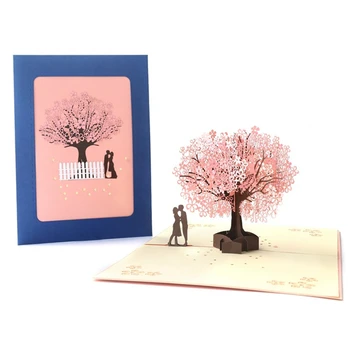 10шт 3D изскачащи поздравителни картички Романтична череша дърво, вырезанная лазер картичка за рожден ден, Коледа, Свети Валентин, парти, сватба декор