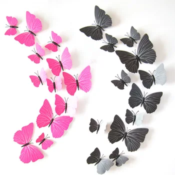 12 бр./лот, цветни стикери за стена с пеперуди, начало декор, 3D пеперуди, етикети на магнит за хладилник, за декориране на дома, за парти
