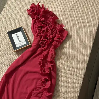 Sapmae, рокля-калъф, без презрамки, с рюшами, на мълния, съвременните червено, с дължина до пода, в елегантна рокля за бала, вечерна рокля за жените