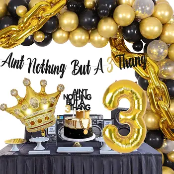 Известните украса в стил хип-поп на 3-ия ден от раждането, черно златен комплект за арка с въздушно топката, не е нищо друго освен трицветна банер за торта