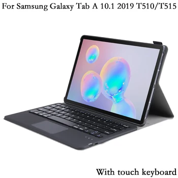 Bluetooth Сензорна Клавиатура Калъф за Samsung Galaxy Tab A 10,1 2019 Клавиатура T515 T510 Калъф От Изкуствена Кожа Поставка Калъф за Таблет Коренно