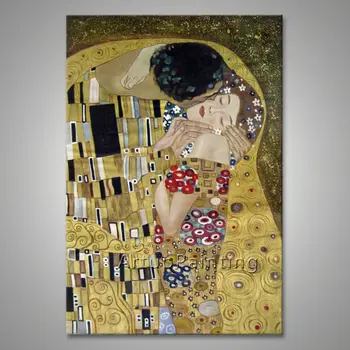 Густав Климт Живопис с маслени бои върху платно Ръчно рисувани Целувка Картини за хола стенно украшение на тапети