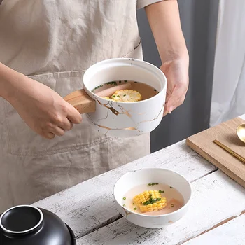 Японски стил, цветна глазура пном пен, дървена дръжка с капак, керамична чаша, прибори за хранене за корейската творческата кухня, домакински съдове