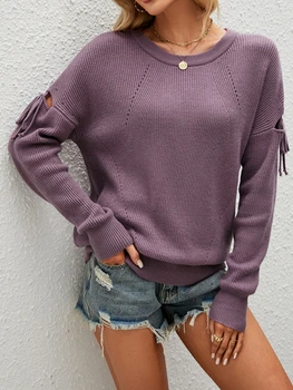 Жена пуловер с кръгло деколте 2022, Есенно-Зимния Нов пуловер със средния ръкав на дантела, Модерен Свободен Пуловер, Пуловер, Дамски Топ с дълъг ръкав