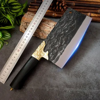 Кухненски ножове ръчно коване, нож за нарязване на месо, нож за рязане на зеленчуци, кухненски ножове готвач с карбонова обвивка във вид на главата на дракона, кухненски ножове ръчно коване