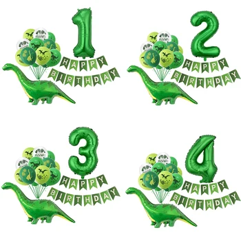Латексови балони с динозавром, зелени банери честит рожден Ден, регистрационни топки, тематиката на 