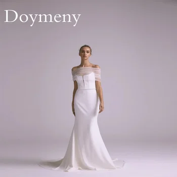 Сватбена рокля Doymeny с сатенена русалочкой копчета отзад, без презрамки и без ръкави, с V-образно деколте, с влак, с подвижна тюлевым влак