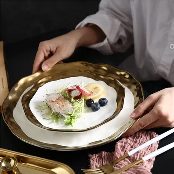 Домакински керамични съдове в европейски стил, чиния за западна кухня, креативна ретро чиния пържола от пном пен, десерт плоча, плодови чиния