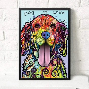Съвременната абстрактна живопис с маслени бои върху платно, цветна стенни картина с изображение на куче, плакати и щампи, живопис върху платно за декорация на дома
