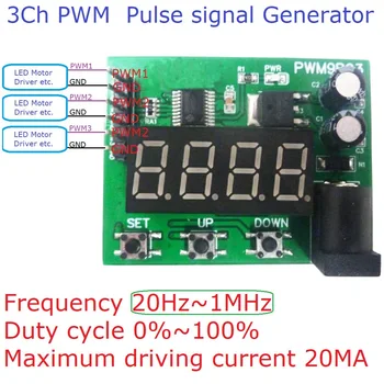 DC 6-24 В 12-30 МА Канал 3 20 Hz-1 Mhz на Работния Цикъл Регулируема Честота на PWM 5 В TTL Ниво на Генератор на правоъгълни импулсни сигнали