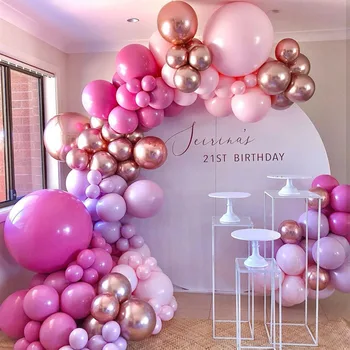 Комплект за гирлянди от розови балони Macaron, хром, розово злато, конфети, латексови балони, украса за сватба, рожден ден, детски глобуси