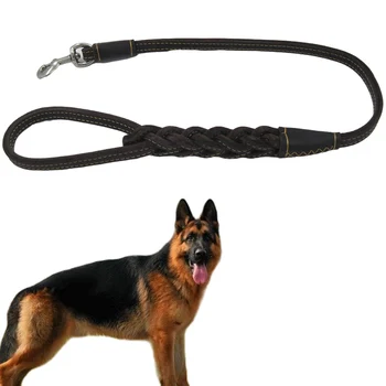 Голяма каишка за кучета, кратък одношаговый тяговый въжето, сплетен от естествена кожа, каишки за ходене на големи кучета, 80 см каишка за немски овчарки
