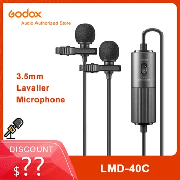 Godox LMD-40C Двойна Ненасочено Петличный Микрофон Битумен Кондензаторен Кабелна 3,5 мм Микрофон за Директно излъчване на Интервю
