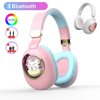 Мультяшная безжична Bluetooth слушалка с микрофон RGB Light, стереомузыкальные слушалки за момичета, детски слушалки, подаръци, детски каски