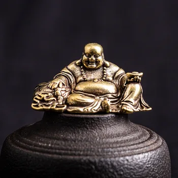 Античен медна статуя на Буда Майтрейя, статуетки си смях Буда с голям корем, миниатюрни масата украса, изделия за декорация на дома