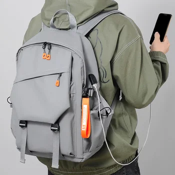Многофункционална чанта с интерфейс USB сив цвят за студенти и възрастни, 2023 нов компютърен раница за почивка, мъжки удобна раница