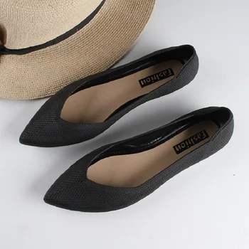 Летни нови дамски модни фини обувки с остри пръсти, нескользящая дамски обувки, водоустойчив лека ежедневни обувки на плоска подметка