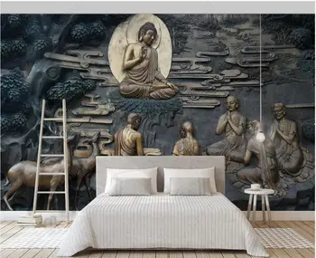 3d тапети за стена, стенни рисувани по поръчка, класическият релеф на будистка фигура, начало декор за спалня, фотообои за стени, на рула
