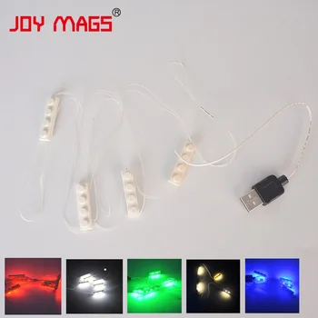 JOY MAGS Цветни led градивен елемент, аксесоар, играчка, 1 бр., 6 последователни led, USB-захранване, съвместимо с декорация