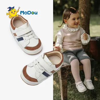 Mo Dou/ Детски Ежедневни обувки от естествена кожа За деца, Мека Уютна нескользящая Функционални обувки на куки и панти, Лека Дишаща