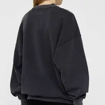 2023 Есента новият женски, черно-сив пуловер с писмото принтом, пуловер с кръгло деколте и дълги ръкави