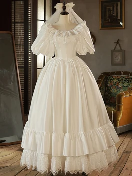 Булчински воали във френски стил 2023, атласное лесно сватбена рокля на принцеса в неизвестност, винтажное дантелено лесно луксозно рокля в стила на Мори