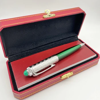 Луксозна марка химикалка химикалка, зелен лак, високо качество на изящни резбовани мотиви с червена кутия, най-добрият подарък