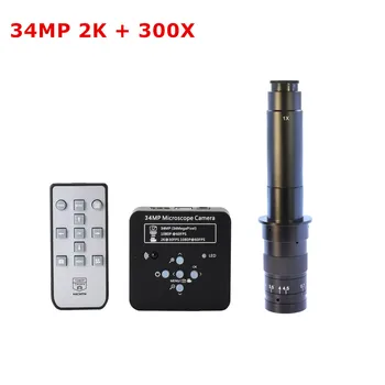 34MP 2K 60FPS, HDMI, USB Промишлен Цифров Видео Паяльный Микроскоп, Камера Лупа с 100X 180X 200X 300X Зуум-обектив C-mount