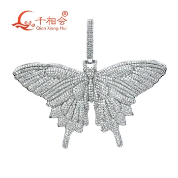 Висулка-пеперуда голям размер, пълна D VVS бяло муассанита от 925 сребро, подарък за годеж в стил хип-хоп, изискани бижута