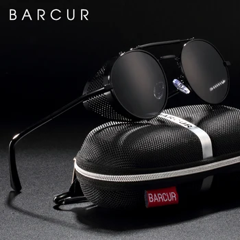 BARCUR Поляризирани кръгли очила в стил steampunk, мъжки слънчеви очила в ретро стил за жени, ретро стил