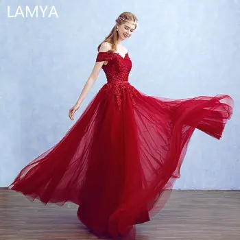 Lamya 2023 Дамски колиета, дълги вечерни рокли за абитуриентски бал, елегантни дантелени рокли с деколте лодка за банкет, вечерни рокли за партита, vestido de феста longo